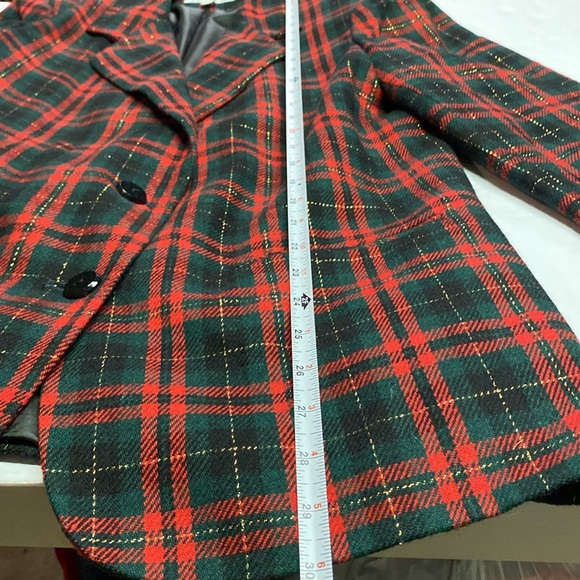 Wool Christmas Blazer 2 Button Red/Green/Gold Plaid Women’s Size 14 Shoulder Pad - Picture 11 of 13